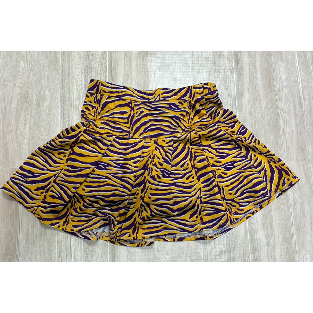 Azarhia Girls Purple Gold Tiger Stripe Skort Pleated Game Day Skirt Size YL 12